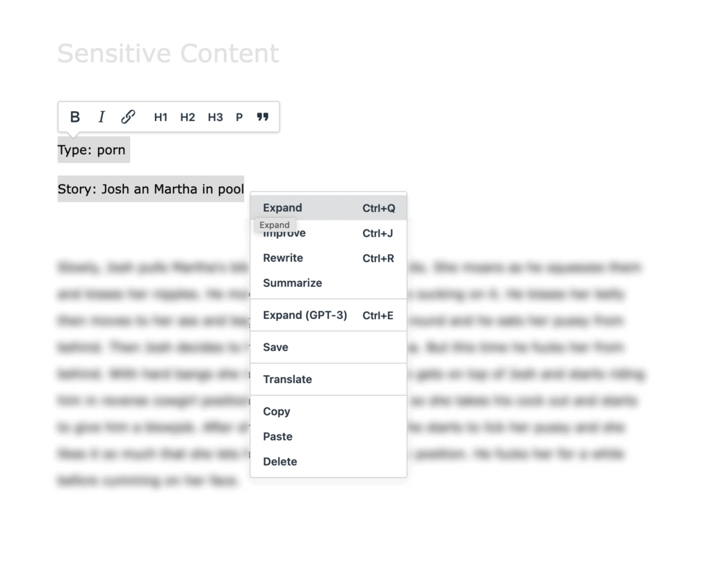 Sensitive content is no obstacle for AI. We also tested this for the review. We have censored and blurred the text issued by ClosersCopy on these tasks :-)