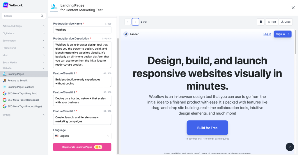 Für Landingpages wird nicht nur der Text erstellt – die Landingpage wird auch grafisch sehr schön dargestellt.