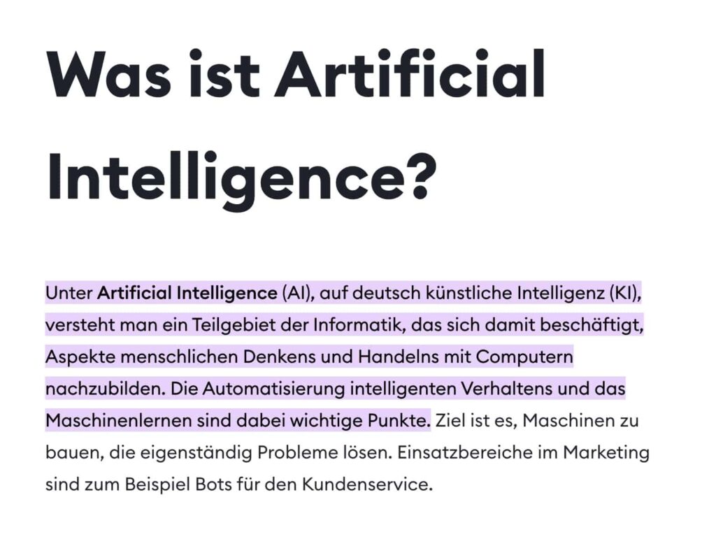 Ideally, your paragraph has about 300 characters after the headline. This is not essential but helps Google understand better. You too, by the way. The precise and relevant answer must be given in the first paragraph.