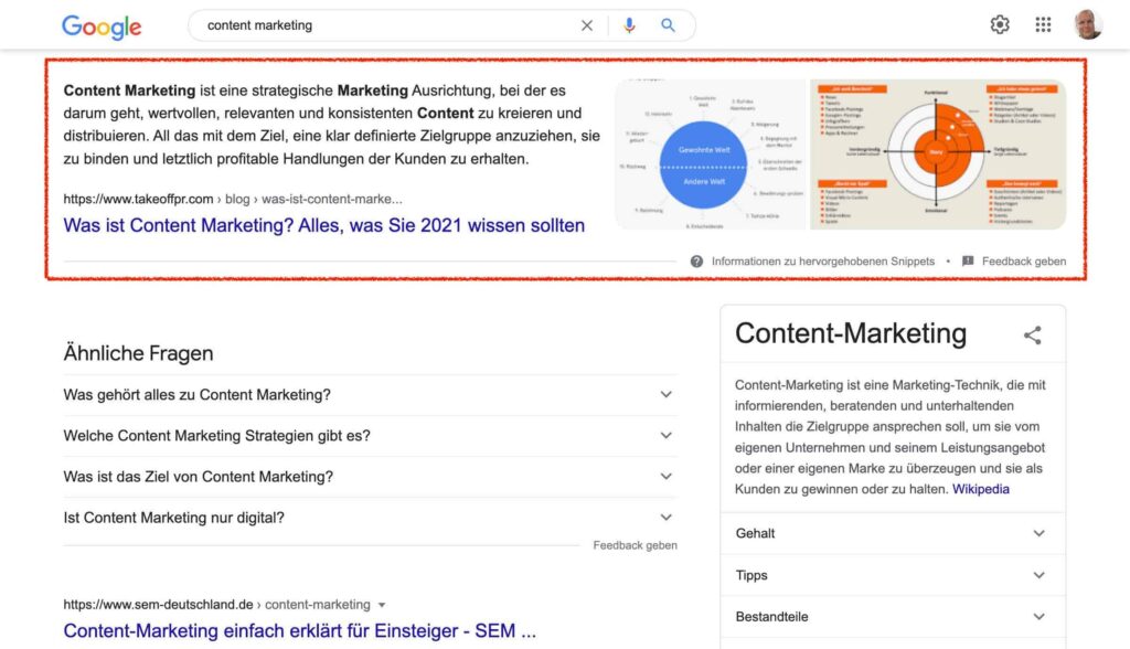 Ein Featured Snippet kann verschiedene Optiken annehmen, je nachdem was die Intention der Anfrage ist. Sie können als direkte Antwort, aber auch als Tabelle, Liste oder Video eingeblendet werden.