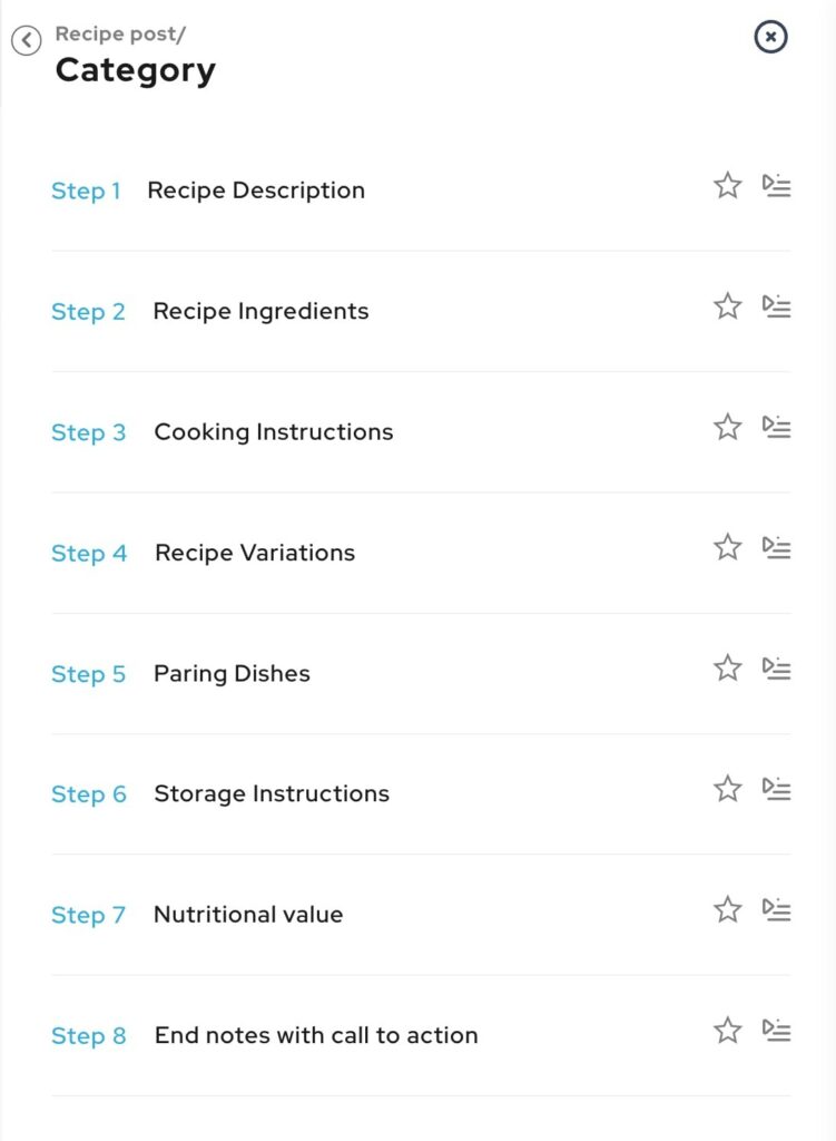 If you want to write a recipe article, AI will help you with typical building blocks like an ingredient list and step-by-step preparation instructions.