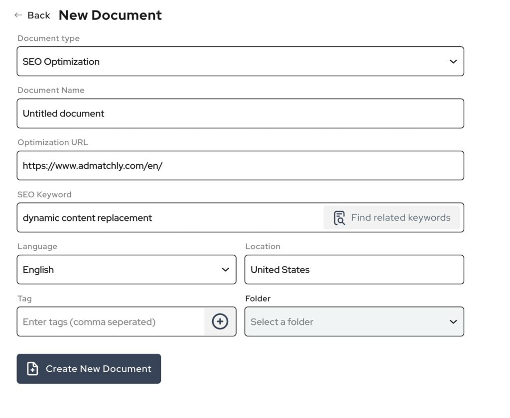 Outranking.io knows several document types. With SEO-Optimization you can analyze existing articles on your website, determine the content gap and keyword gap and optimize the article.